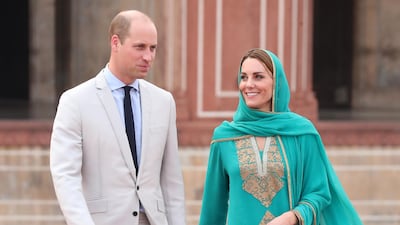 Prince William, Duke of Cambridge and Catherine, Duchess of Cambridge visit the Badshahi Mosque within the Walled City during day four of their royal tour of Pakistan on October 17, 2019 in Lahore, Pakistan.