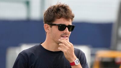 Ferrari driver Charles Leclerc arrives at Silverstone. AP