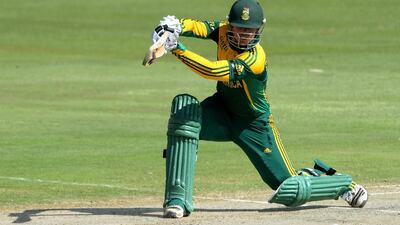 Quinton de Kock of South Africa drives through the covers against India on Wednesday. Duif du Toit / Getty Images