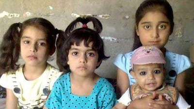 A recent picture of the children of the ship's chief officer, Mujtaba. From left to right: Salva, 7, Bhaktavar, 5, Hira 8, and 15-month-old Mohammed Abdullah who has never seen his father.