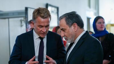 Norway’s Deputy Foreign Minister Andreas Kravik, left, told Iran’s Foreign Minister Abbas Araghchi in Tehran that Iran must engage with the US. Photo: Government of Islamic Republic of Iran