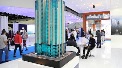 Visitors at the Latifa Towers model. Chris Whiteoak / The National