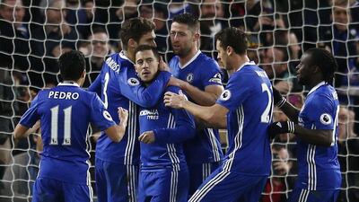 Eden Hazard, centre, was deployed through the middle for Chelsea in the absence of Diego Costa. Peter Nicholls / Reuters