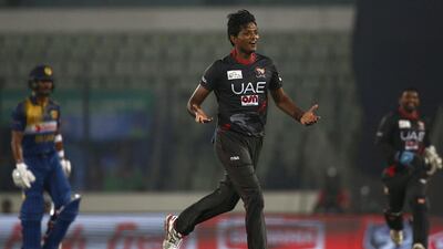UAE captain Amjad Javed in action against Sri Lanka at the Asia Cup. AM Ahad / AP Photo