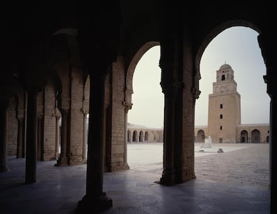 The inner courtyard and minaret of Great Uqba Mosque in Kairouan, Tunisia, considered the fourth-holiest city in Islam. De Agostini Picture Library via Getty