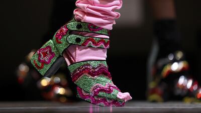 Footwear detail is seen on a design by Meadham Kirchhoff. Reuters
