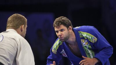 Marcus Vinicius Almeida (Brazil) VS Alexander Trans (Denmark) in the male black adult, open weight final match. Almeida won with an advantage point. Final day of Abu Dhabi World Professional Jiu-Jitsu Championship. Abu Dhabi, United Arab Emirates. Mona Al Marzooqi/ The National