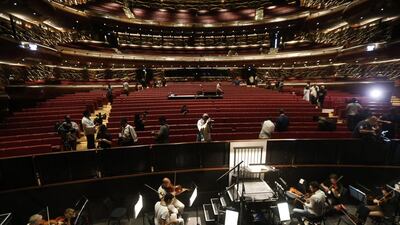 Italy’s Fondazione Teatro Lirico Giuseppe Verdi orchestra rehearse at Dubai Opera. Karim Sahib / AFP