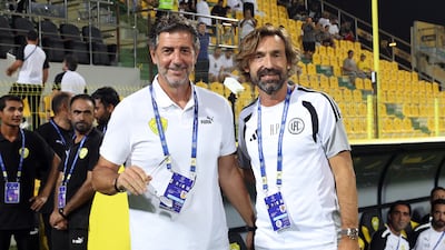 United FC head coach Andrea Pirlo with Al Wasl head coach Rui Vitoria.