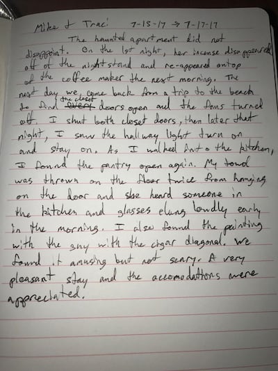 An extract from the guest book of the haunted suite in Benton Park. Courtesy Airbnb