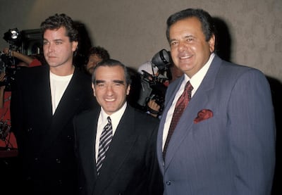 Ray Liotta, Martin Scorsese and Paul Sorvino during the 'Goodfellas' premiere in New York City, at the Museum of Modern Art in 1990. Getty.