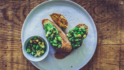 Crushed peas on bruschetta. Courtesy Scott Price