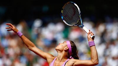 Safarova serves in the second set which she won against Williams in the women’s singles final. Julian Finney / Getty Images