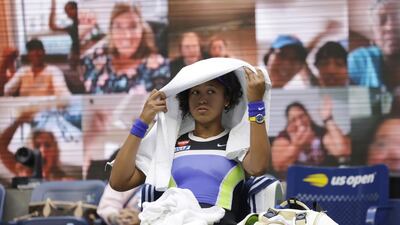 Naomi Osaka during a changeover of the US Open final. EPA