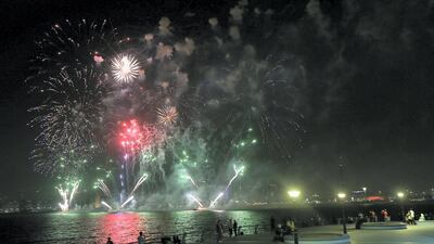 Fireworks light up the sky at the Corniche in Abu Dhabi.