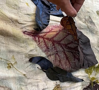 Meena Gurung uses leaves to dye fabrics. Photo: Meena Gurung