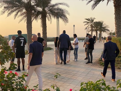 Shaquille O'Neale walked with fans from his lunch spot to the court. Photo: James McGill