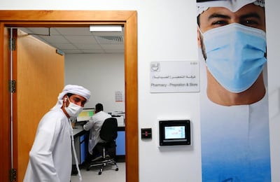 Nursing staff at Mohamed bin Zayed field hospital in Ras al Khaimah on April 25, 2021. Pawan Singh / The National
