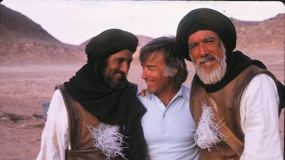 'The Message' was released in 1976 and was greeted by a virtual blanket ban on the Arabic language version at cinemas across the Middle East. Here we see Moustapha Akkad, centre, with actors Abdallah Gheith, left, and Anthony Quinn, right. Front Row
