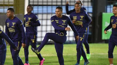 Ecuador's Antonio Valencia shown on Tuesday at a training session ahead of his team's 2018 World Cup qualifying match against Argentina on Thursday. Eitan Abramovich / AFP