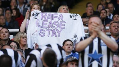 Newcastle fans hold up a banner for manager Rafa Benitez. Action Images via Reuters / Lee Smith