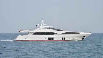 A US$11 million superyacht from Gulf Craft has five bedrooms, room for five crew and a dining room complete with chandeliers. Courtesy Gulf Craft