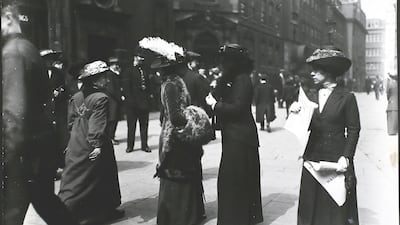 Suffragettes, including Princess Sophia Duleep Singh, outside Bow Street Magistrates' Court in London, 1913. Getty