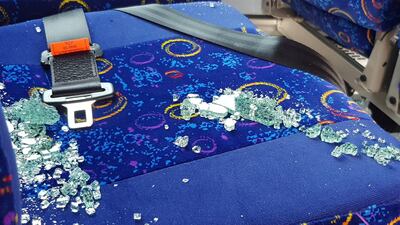 The inside of damaged bus is seen at the site of a blast in Cairo.