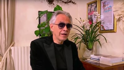 Andrea Bocelli performs 'Con Te Partiro' from home. YouTube / Screengrab