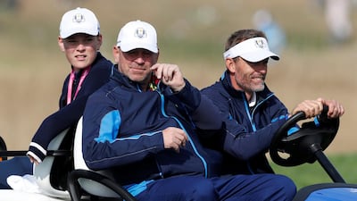 Team Europe captain Thomas Bjorn, centre, watches on. Reuters
