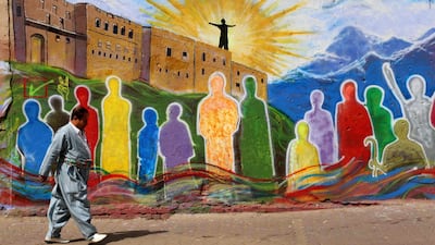 The day after the Kurdish referendum, September 26, 2017, and a colourful mural in the square in the citadel in Erbil, the capital of Kurdish Iraq, seems to reflect the optimism of the Kurds who voted in the historic ballot. Safin Hamed / AFP