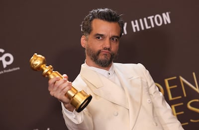 Wagner Moura with his Best Actor in a Motion Picture – Drama award for The Secret Agent. AFP
