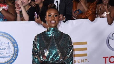 The stunning Issa Rae managed to make turtle neck sequins look immensely stylish in this Marc Jacobs dress. AP / Richard Shotwell