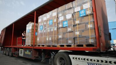 The World Health Organisation stockpiles much of its global supply in Dubai but said it is struggling to get access to enough. Panic buying of masks by members of the public has led to shortages for medical staff, who must change their masks and clothing frequently. Andy Scott / The National