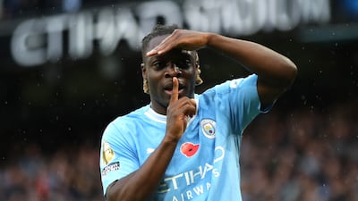 Jeremy Doku celebrates scoring Manchester City's opening goal. EPA