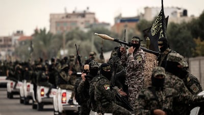 Members of the Palestinian Islamic Jihad parade through the streets of Gaza City on Januray 5, 2021. AFP