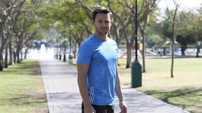 Lee Ryan trains in Safa Park in Dubai for the big day, his eighth marathon and third in Dubai. Razan Alzayani / The National