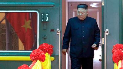 Kim Jong-un arrives at Dong Dang Railway Station. EPA
