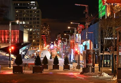 Saint-Catherine street, one of the Montreal's main commercial avenues, is deserted moments after the city's new curfew is implemented. AFP