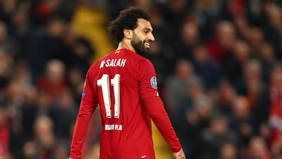 Mohamed Salah of Liverpool reacts during the UEFA Champions League group E match between Liverpool FC and RB Salzburg at Anfield. Getty Images