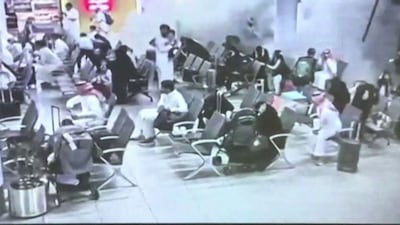 The aftermath of the Houthi attack on Abha International Airport on October 7. AFP