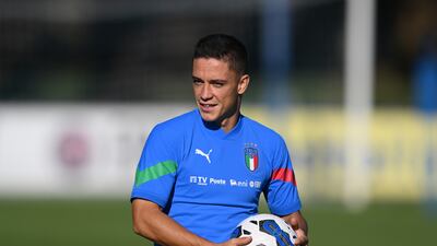 Giacomo Raspadori trains with Italy. Getty