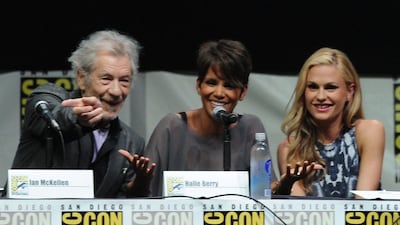 From left: Actor Ian McKellen, actress Halle Berry and actress Anna Paquin speak at the 20th Century Fox X-Men: Days of Future Past panel during Comic-Con International 2013. Kevin Winter / Getty Images / AFP
