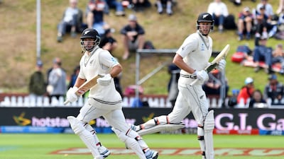 New Zealand's Colin de Grandhomme, left, and Kyle Jamieson took their total to 348. AFP