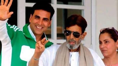 Rajesh Khanna, centre, with Akshay Kumar and Dimple Kapadia. AFP