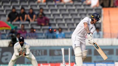 England's captain Ben Stokes is bowled by India's Jasprit Bumrah during the first day of the first Test in Hyderabad on Thursday, January 25, 2024. AP