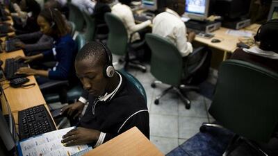 Frederick Mobe has worked at Kencall, Kenya's largest call centre, for eight months. He is one of 300 employees working at any given time.