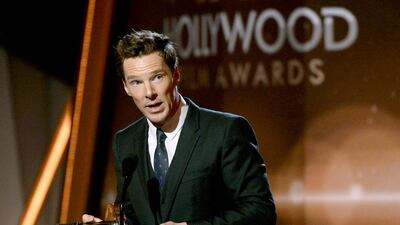 Benedict Cumberbatch accepts the Hollywood Actor Award for his role in The Imitation Game during the Hollywood Film Awards. Kevork Djansezian / Reuters