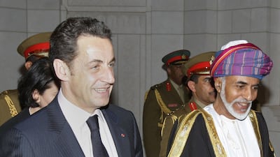Sultan Qaboos bin Said greets French President Nicolas Sarkozy upon his arrival in Muscat. Sultan Qaboos, who ruled Oman for almost half a century, has died at the age of 79. AFP