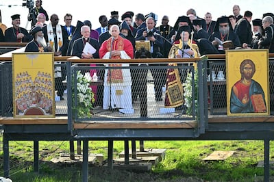 Pope Leo XIV and Patriarch Bartholomew I of Constantinople take part in an ecumenical prayer service near Lake Iznik. AFP